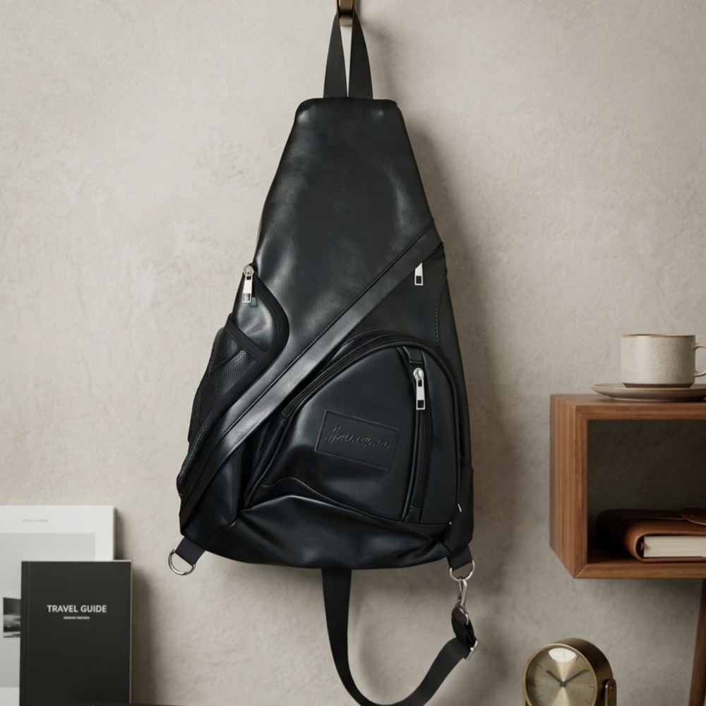 Journeyman Sleek Black Vegan Leather Sling Bag